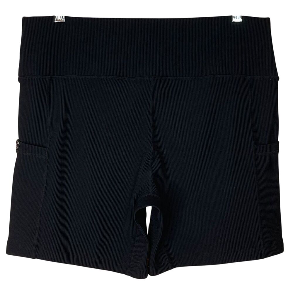 CVG Black Ribbed 5" Bike Shorts with Side Pockets Size XL No-Slip Strip Active - Picture 3 of 7